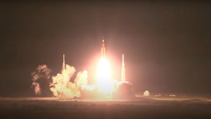 Shot of a rocket launch.