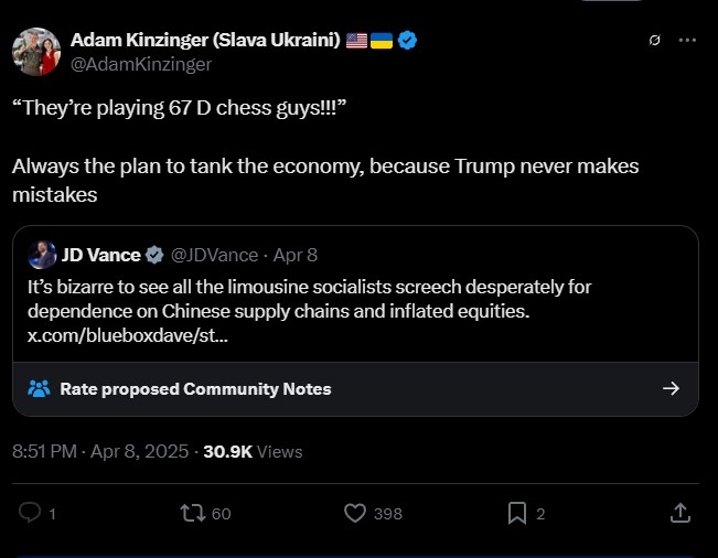 Adam Kinzinger roasts JD Vance for defending Trump's economic plans